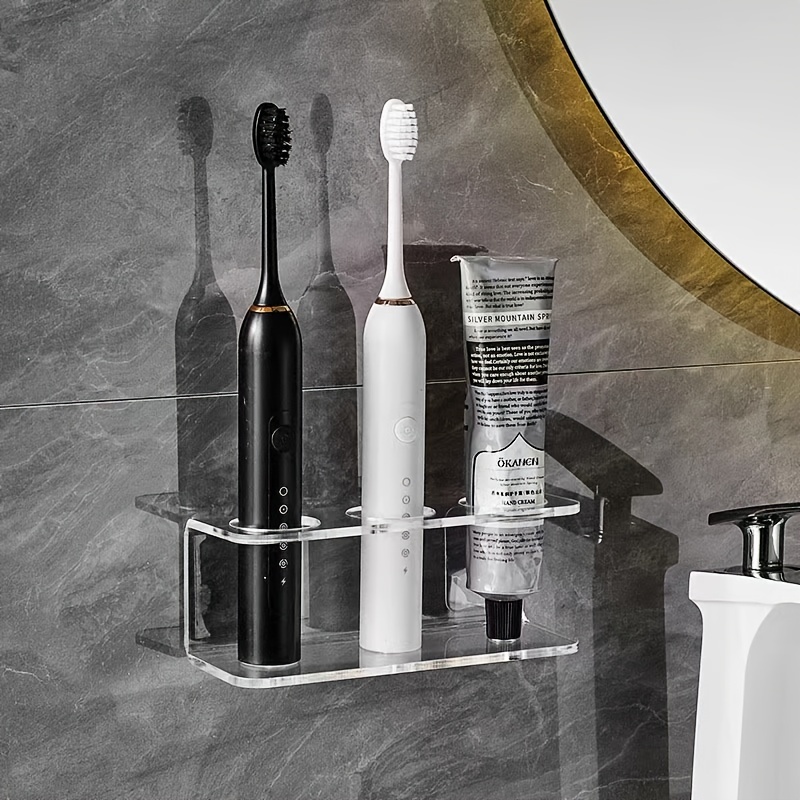 

clutter-free" Sleek Wall-mounted Toothbrush & Electric Toothpaste Holder - No Drilling Required