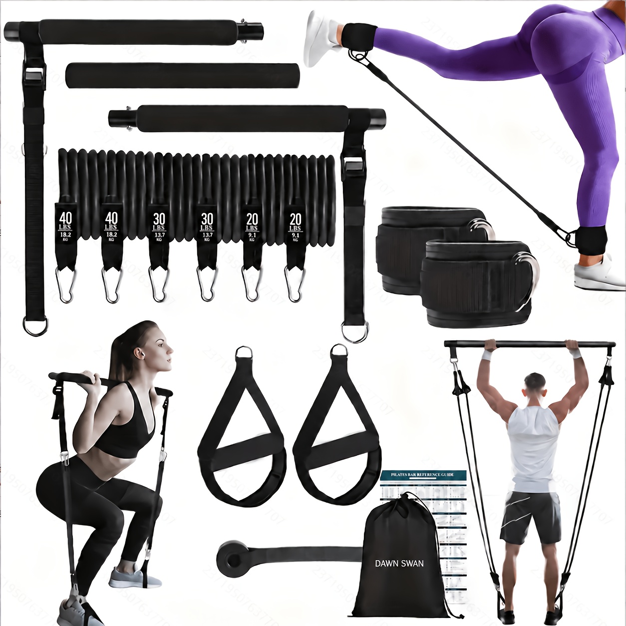 Image of 14pcs Pilates Bar Set With 6 Resistance Bands (180lbs), Multi-functional Fitness Puller, Yoga And Fitness Equipment, , Stretching Training, Suitable For Home Gym, Works Legs, , Waist, And