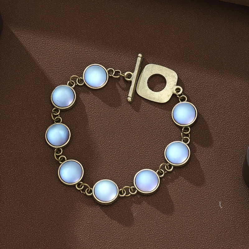 TEMU 1pc Bracelet Rond Bleu Style Vintage Femme Homme Cadeau Fête des Mères pour Elle, Convient pour Tenue Décontractée, Ajouts Quotidiens, Bijou de