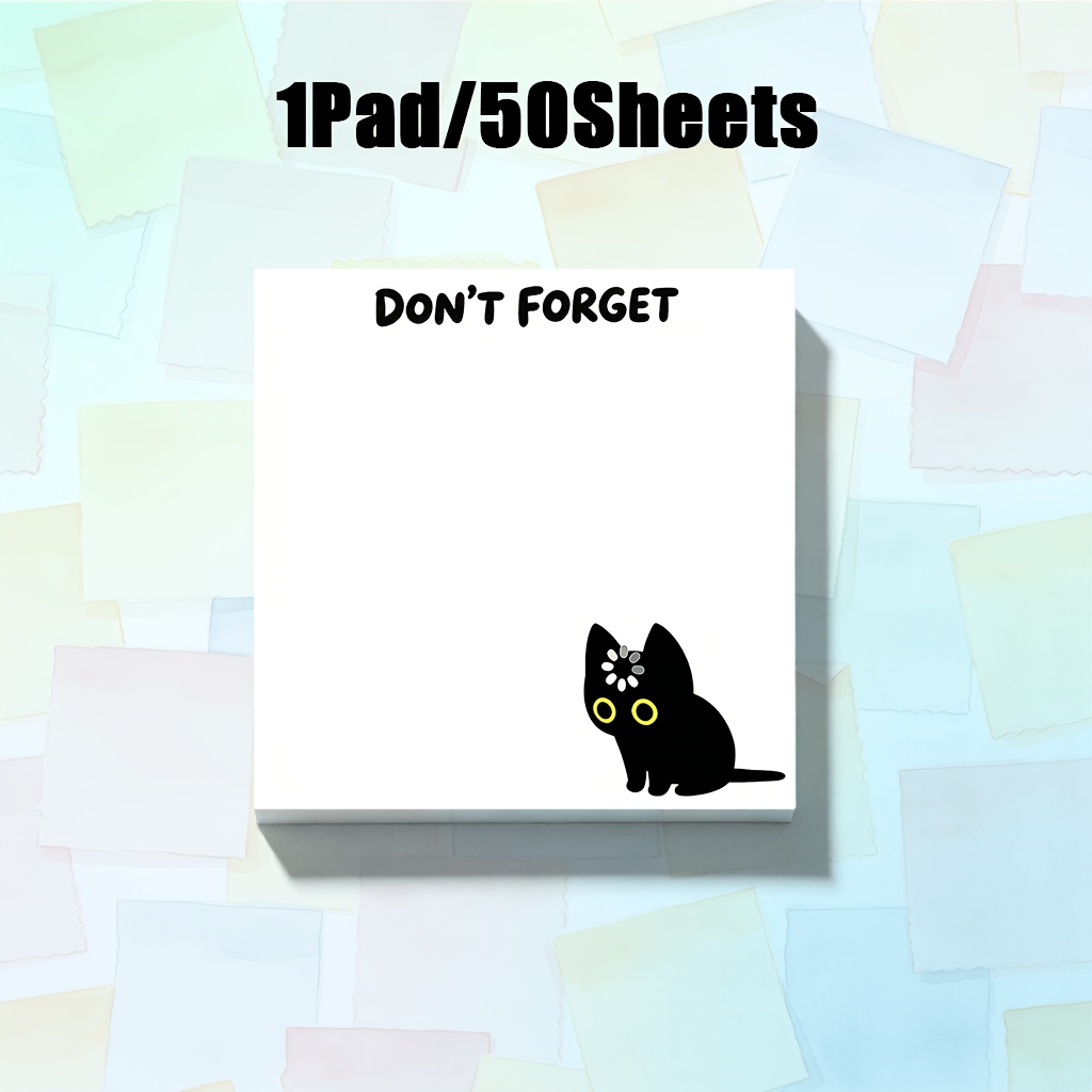 TEMU 50/100 Sheets Funny "" Black Cat Loading Memo Pad, Creative Self-adhesive Reminder Sticky Notes, Empathy Delay Task Stationery, 7.5cm Square