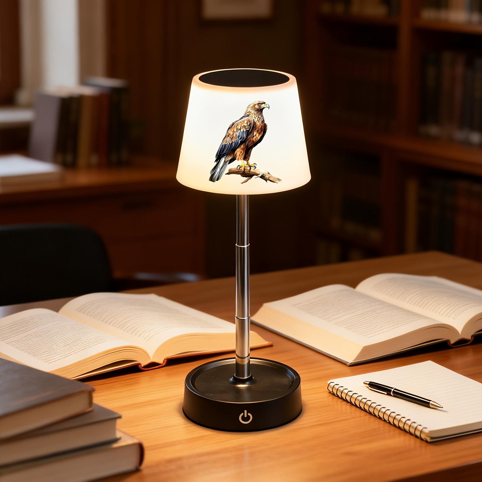 Golden Eagle Perched on Branch Pattern Desk Lamp, Dimmable LED