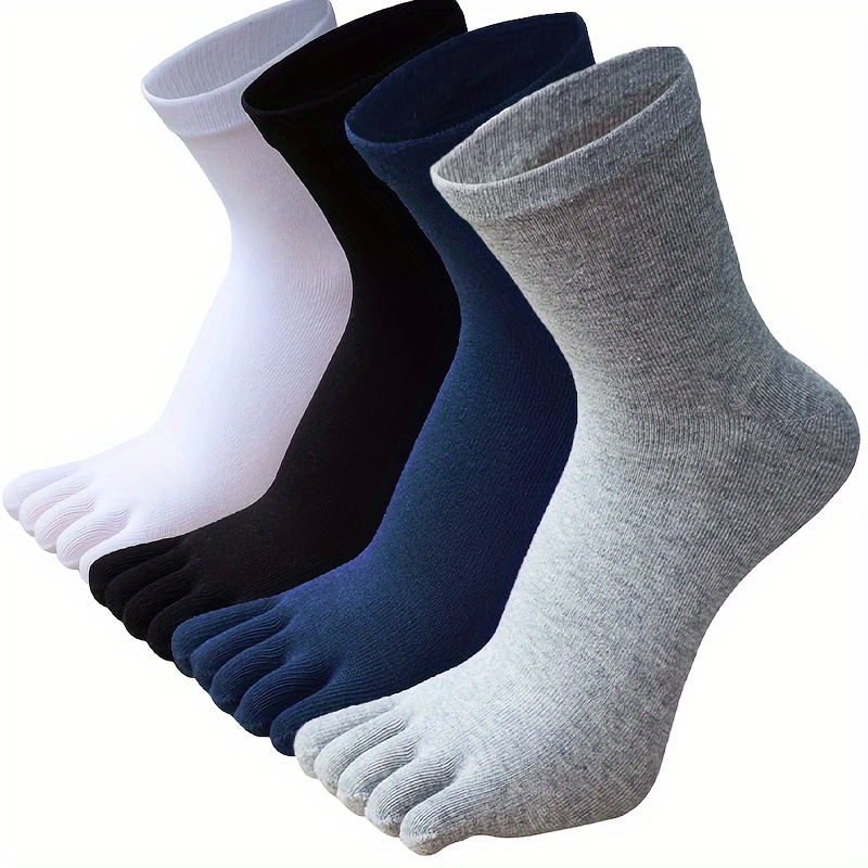 

4 Pairs Of Men's Solid Color Anti Odor & Sweat Absorption Split Toe Crew Socks, Comfy & Breathable Sport Socks, For Daily & Outdoor Wearing, Spring And Summer