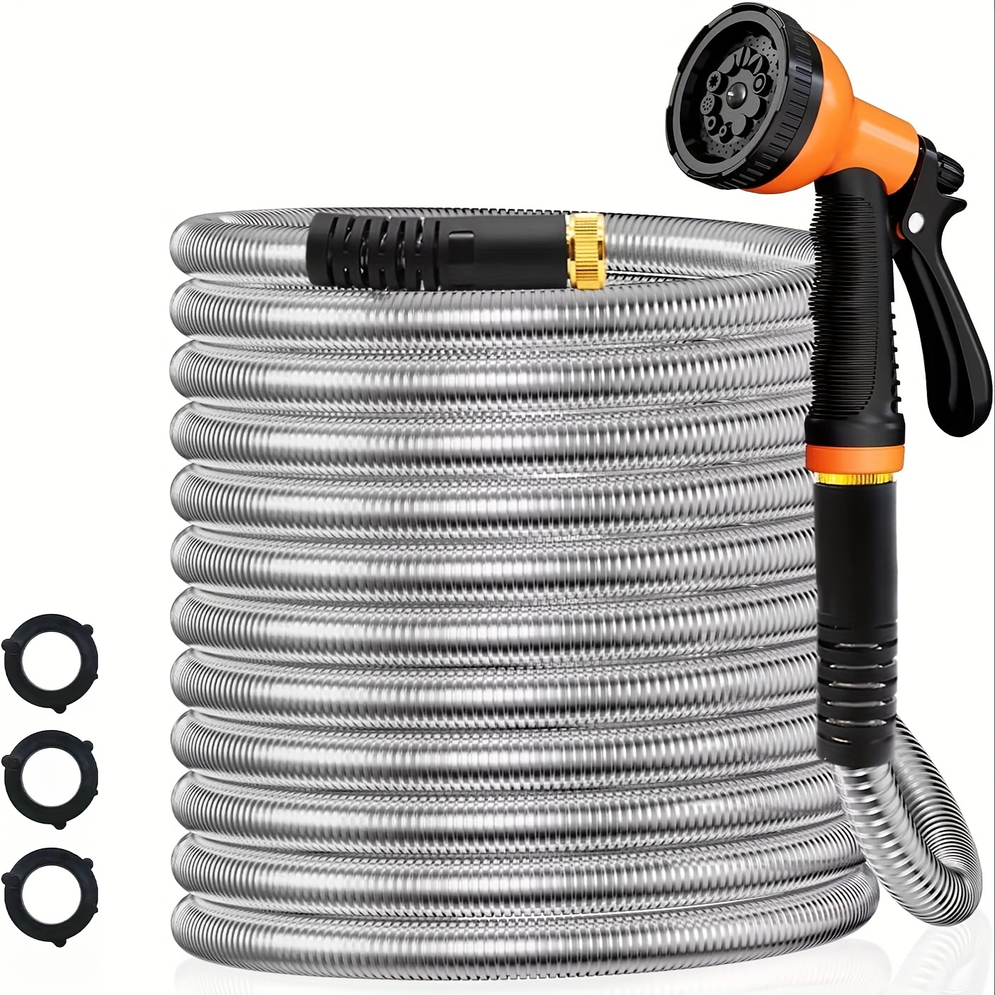 TEMU Stainless Steel 75ftwater Hoses With Nozzle, Flexible Lightweight, Rust Proof, Garden Hose For Yard, Outdoor, Rv