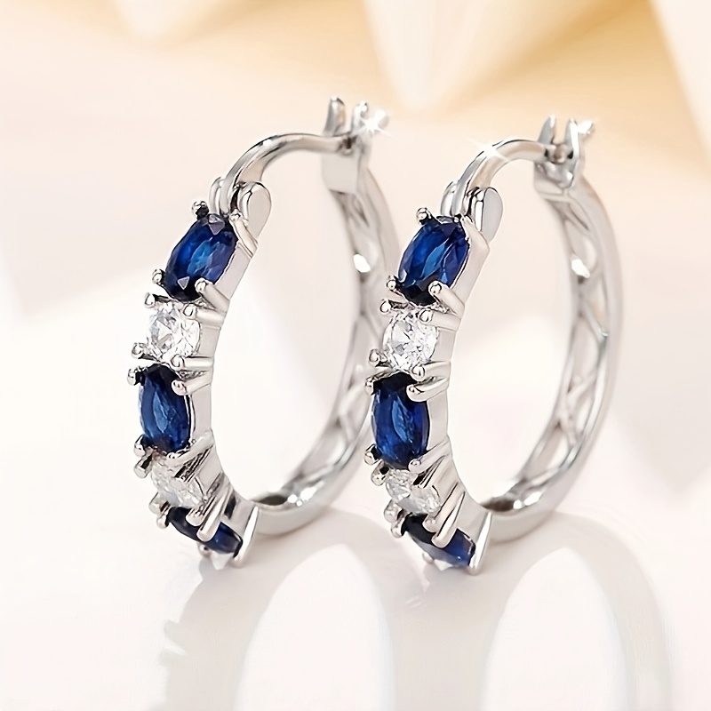 

Simple Elegant Blue White Gemstone Ring Earrings For Women Gift Accessories
