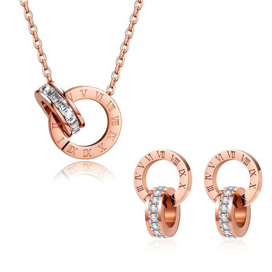 

Elegant 18k Golden Plated-tone Roman Numeral Jewelry Set: Includes A Necklace And Earrings, Perfect For Everyday Wear Or As A Gift For Any Occasion