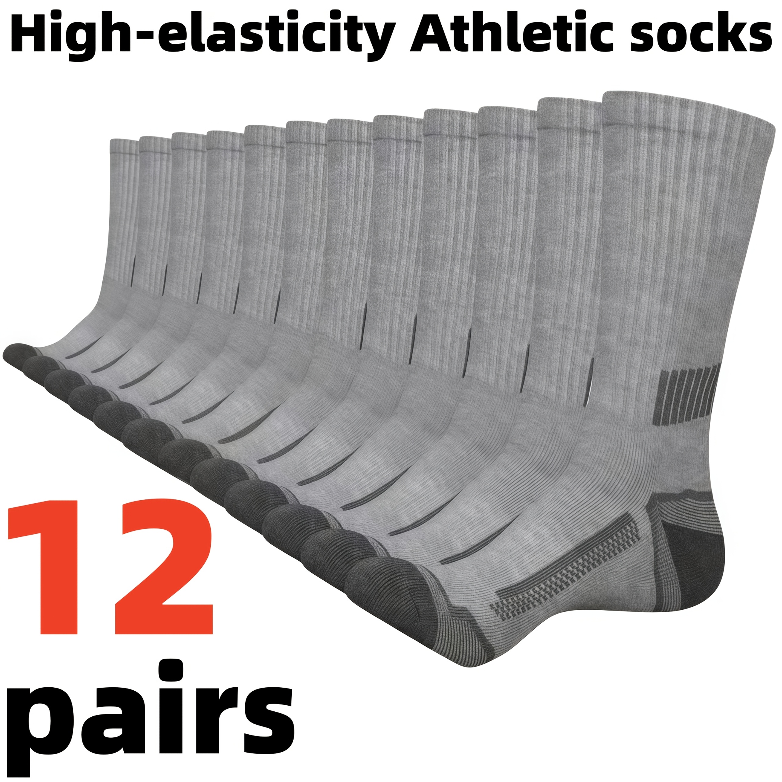 TEMU High Elastic Mesh Striped Sports Casual Mid-tube Socks, 12 Pairs Of Men's Sweat-absorbent And Breathable Casual Socks, Suitable For Wearing In ,