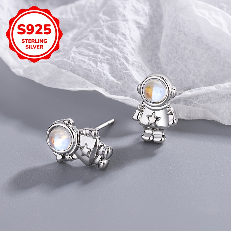 925 Silver Moonstone Astronaut Earrings