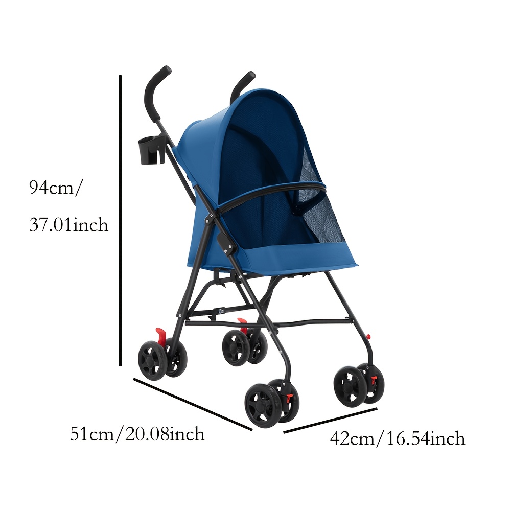 Image of Cat/dog Stroller With Wheels, Dog Stroller, Dog Stroller With Brakes, Suitable For Small To Medium Pets, Ideal For Outdoor Use, 97x45x55cm, Blue