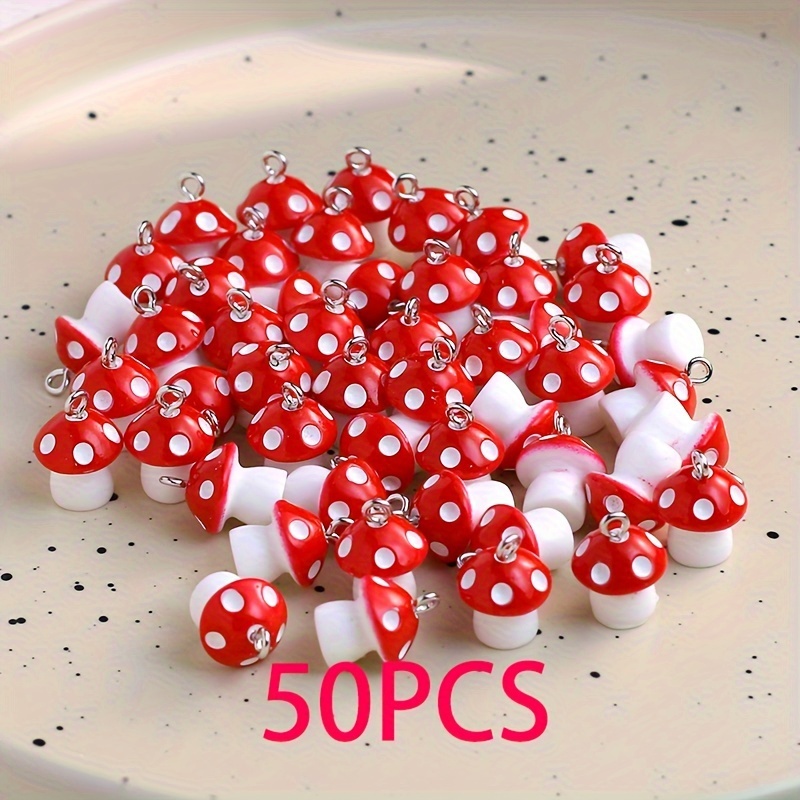 Image of 20pcs/50pcs 8 Colors Resin Small Mushroom Pendant Colorful Mushroom Charm For Necklace Earrings Making Jewelry Accessories