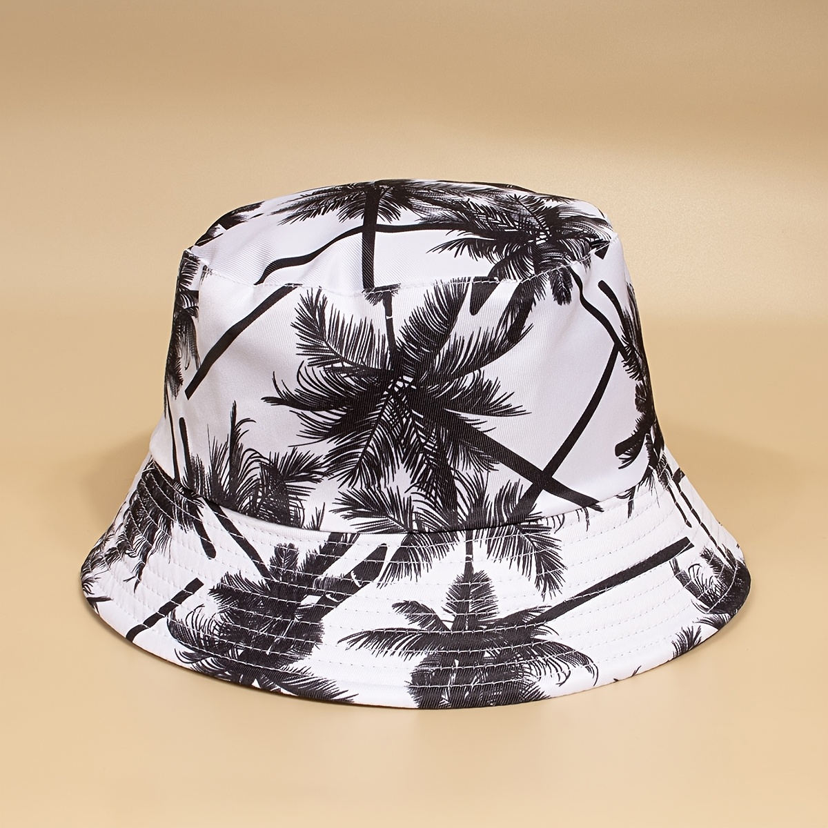 TEMU Fashionable Beach Casual Bucket Hat With Coconut Tree Pattern, Unisex Decorative Hat For Spring, Summer, And Autumn