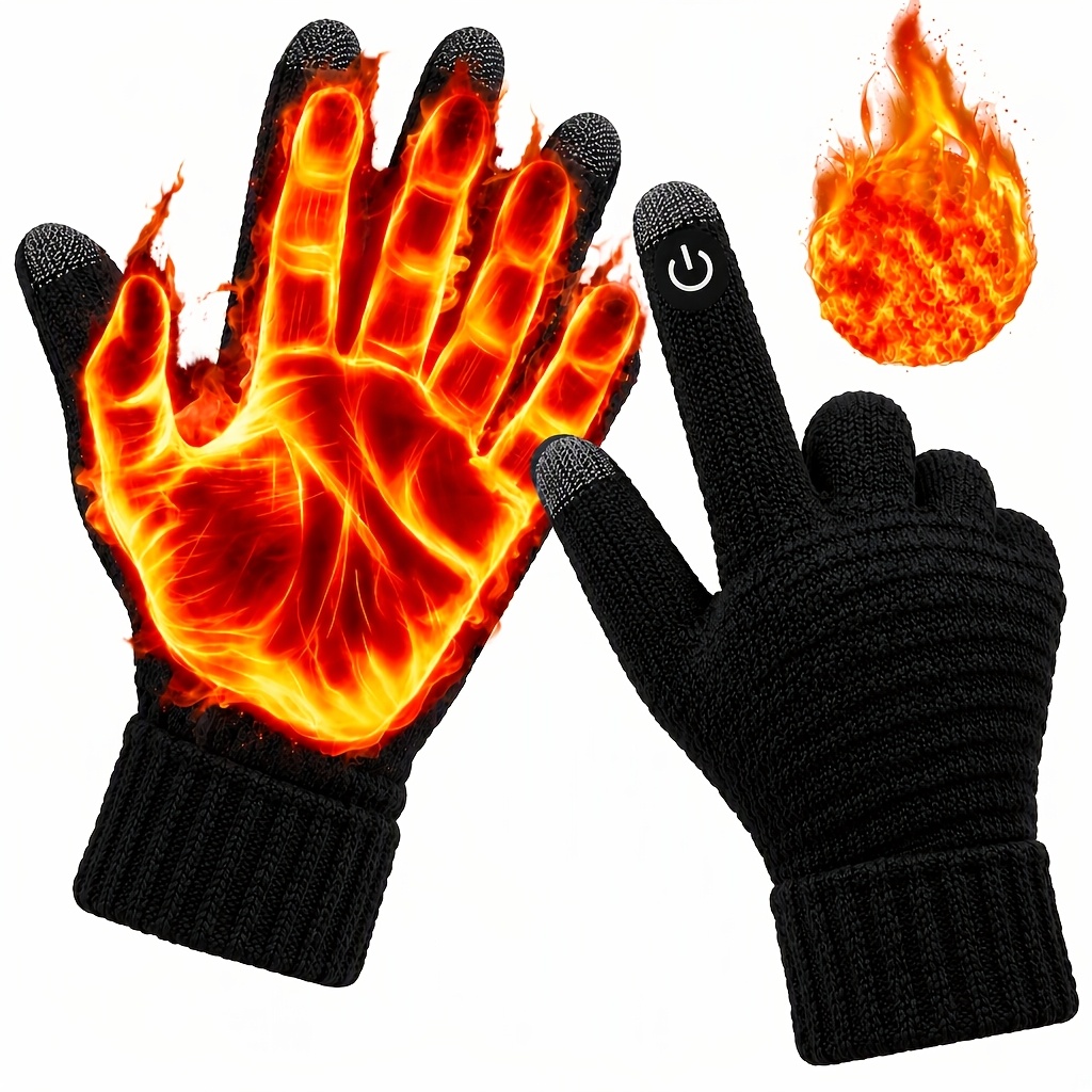 TEMU Thickened Solid-color Warm Full-finger Gloves, Unisex Stretchy Athletic Winter Gloves, Windproof Touchscreen Non-slip Fleece-lined, For Outdoor