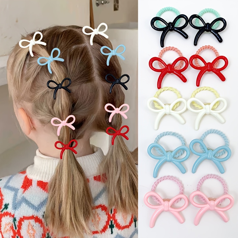 Image of 10pcs Set Of Colorful Hollow-out Bow Hair Ties For Little Girls
