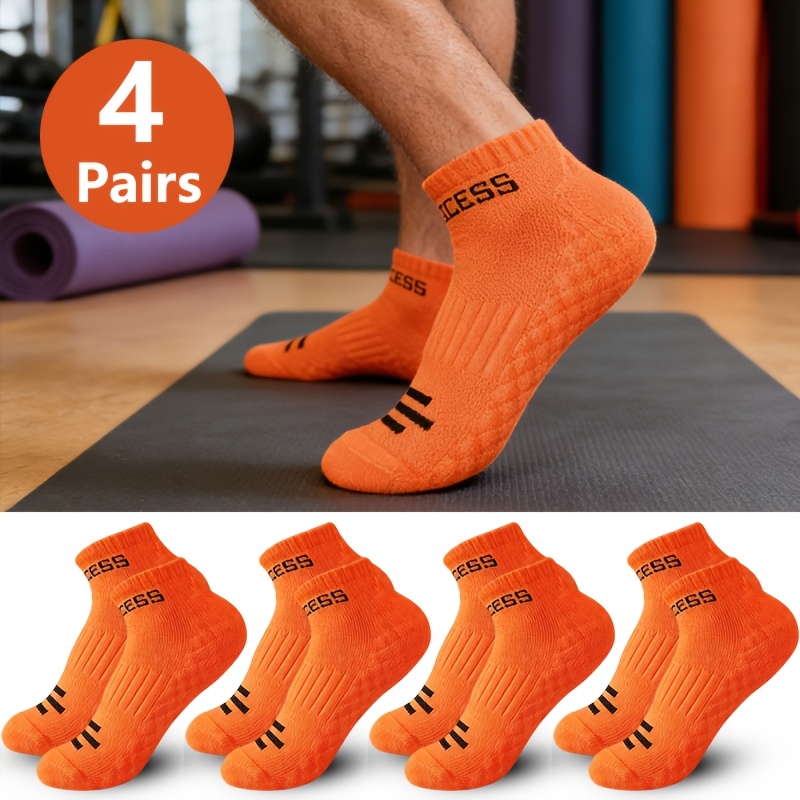 TEMU 4 Paires de Chaussettes Unisexe Orange Fluorescent Adaptées à Toutes , Fabriquées en Mélange de Polyester Doux et Respirant, avec une Serviette