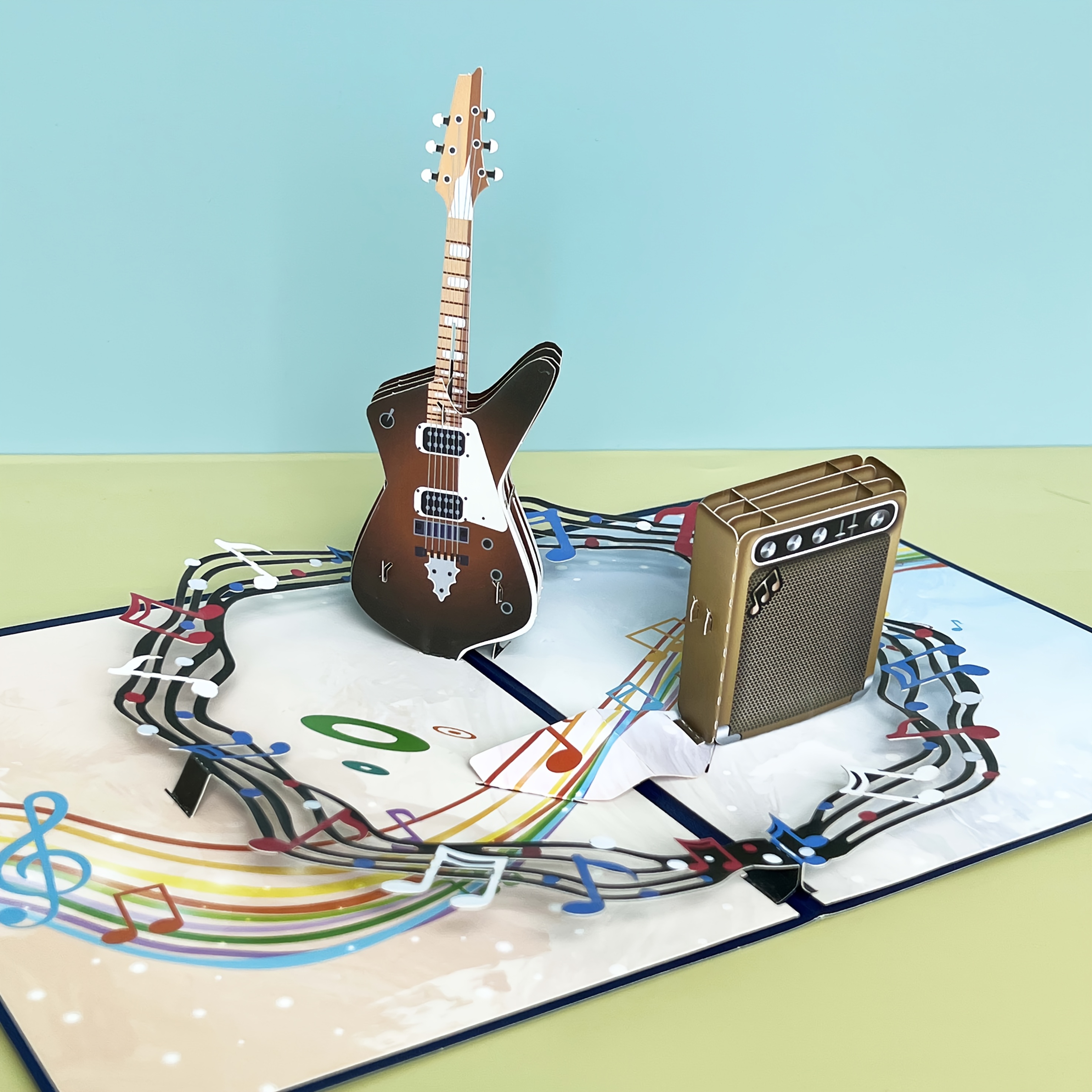 E-shop handgefertigte 3D Pop-Up Grußkarte mit Umschlag, Gitarrenverstärker-Muster, Musik-Thema, geeignet für