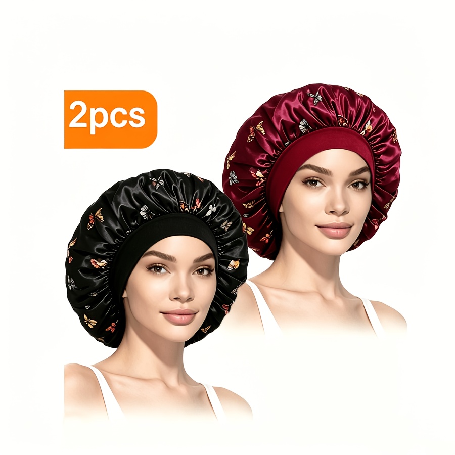 TEMU Ensemble de 2 bonnets de nuit, bandeau à cheveux imprimé papillon, élastique ample, convient pour un usage