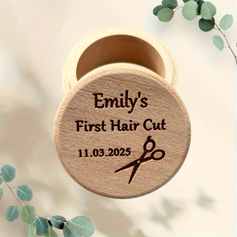 TEMU Custom Keepsake Box With "'s First Haircut" Engraving And Scissors Design - Perfect Gift For Newborns, Christenings, And Baptisms, Keepsake Box