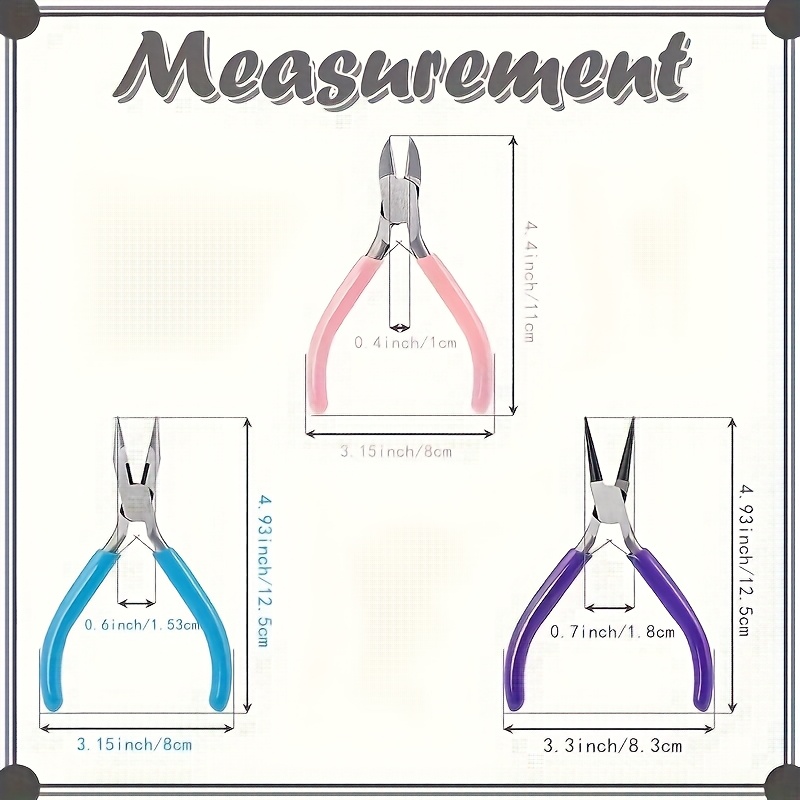 E-shop Schmuckzange, 3-teiliges Schmuckzangen Werkzeugset, inklusive Spitzzange/Kettenschere, Rundzange und Drahtschneider für Schmuck,
