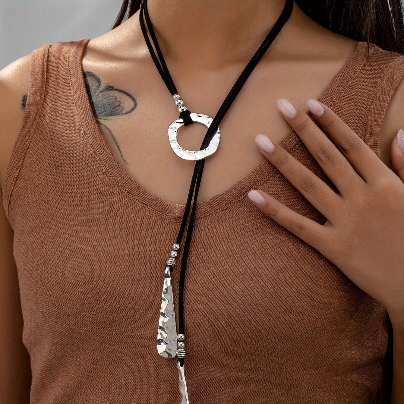 

Long Bohemian-style Necklace With A Vintage Western Drop Irregular Pendant