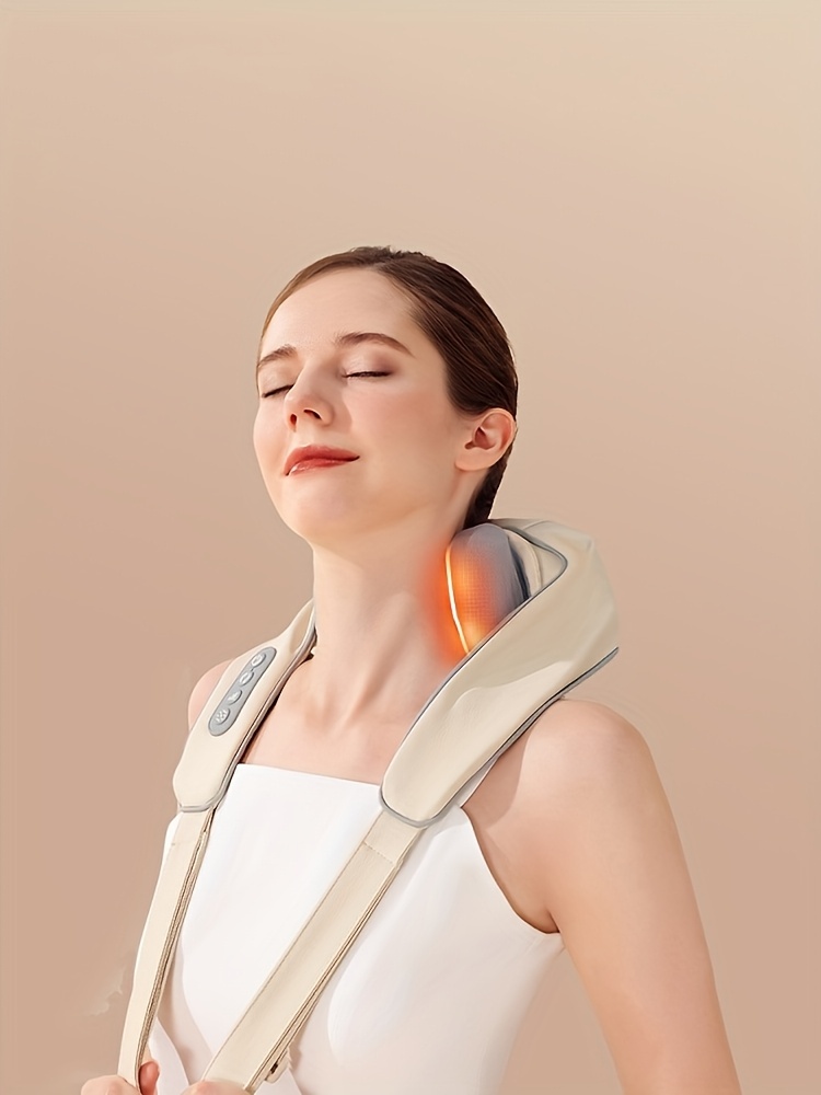 1pc shiatsu electric massager with heat usb rechargeable acupressure neck and shoulder deep kneading machine unscented plastic portable for whole ideal gift for parents elders fathers day mothers day christmas present details 7
