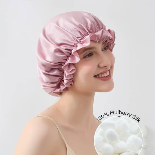 rachel silk damska jedwabna czapeczka 19 - elegancka różowa/beżowa/biała/czarna/szara/niebieska/czerwona - miękka oddychająca do spania z falbankami i elastyczną gumką, można prać w pralce - dla kobiet i mężczyzn - luksusowy dodatek do łóżka, czapeczka do spania, akcesorium do przebieranki