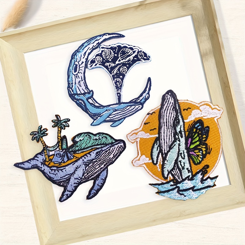 embroidered whale patches iron applique clothing mixed color