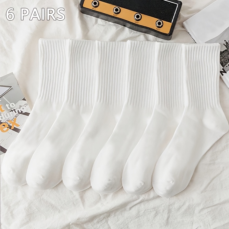 E-shop 6 Paar Damen Socken in Unifarben, Wadenlange Socken, Weiße Socken, Weiße Campus Socken, Partner Socken, Atmungsaktiv und Feuchtigkeitssaugend,