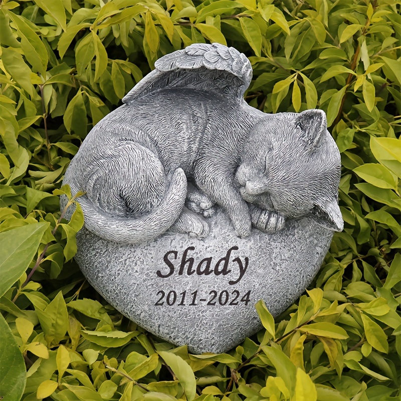 

Custom Engraved Cat Memorial Stone - Personalized Figurine & Grave Marker, Sympathy Gift For Lost Cats, Design With Date & Name