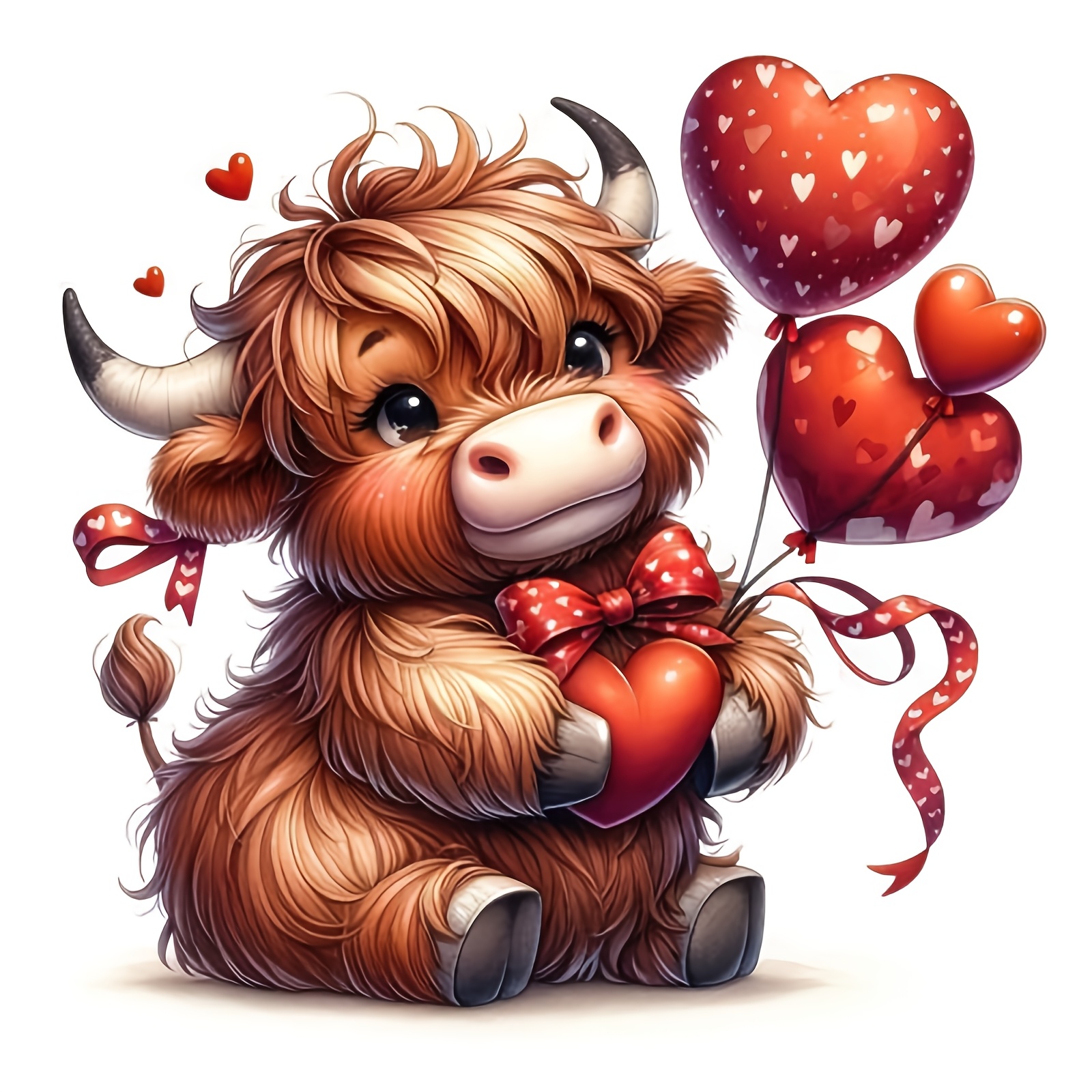 DIY Cross Stitch Print Kit, Frameless, Cute Cow Hugging Heart Balloon