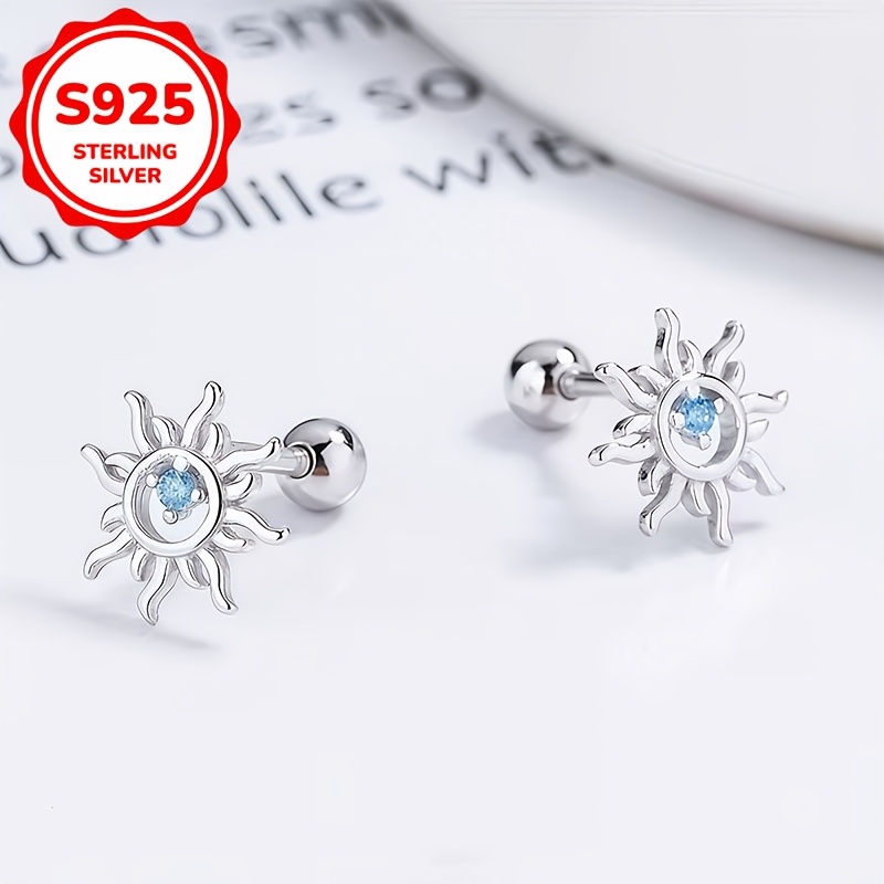 S925 Silver Sun-threaded Screw-back Earrings, Exquisite