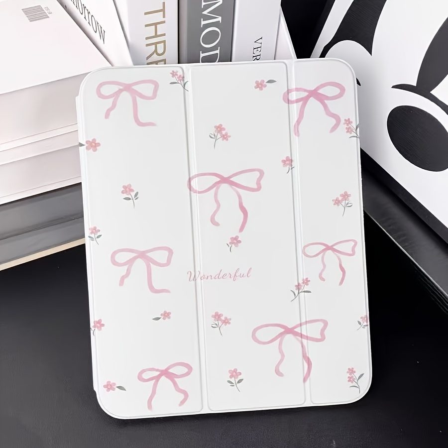 TEMU For Ipad Case For For Ipad, Pink With A Bow, Suitable For Ipad 9 Protective Cover 2021, Leather Stand Tablet Case For Inches, Cartoon Design For