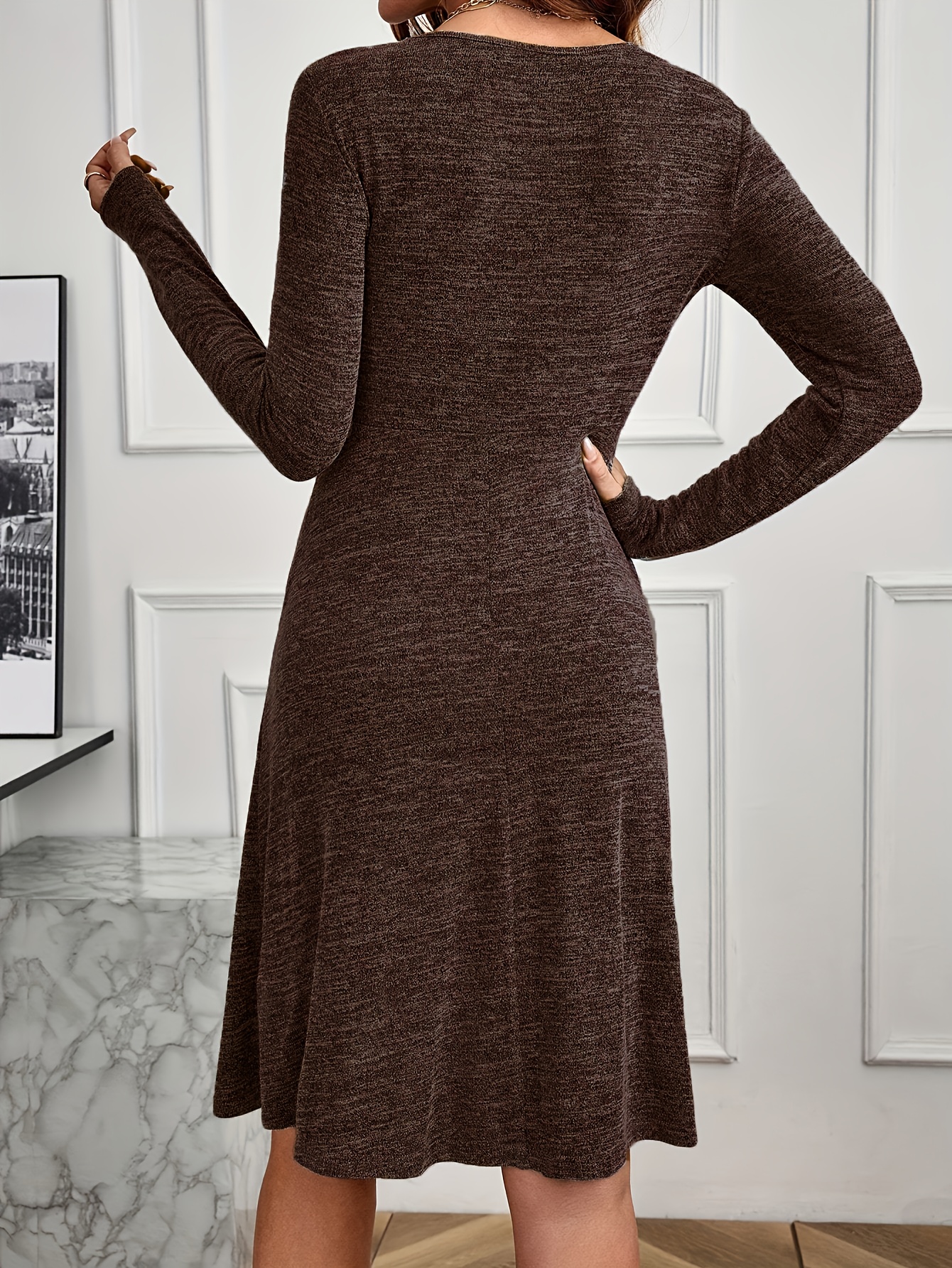 womens elegant a line winter dress long sleeve round neck - Temu Mauritius