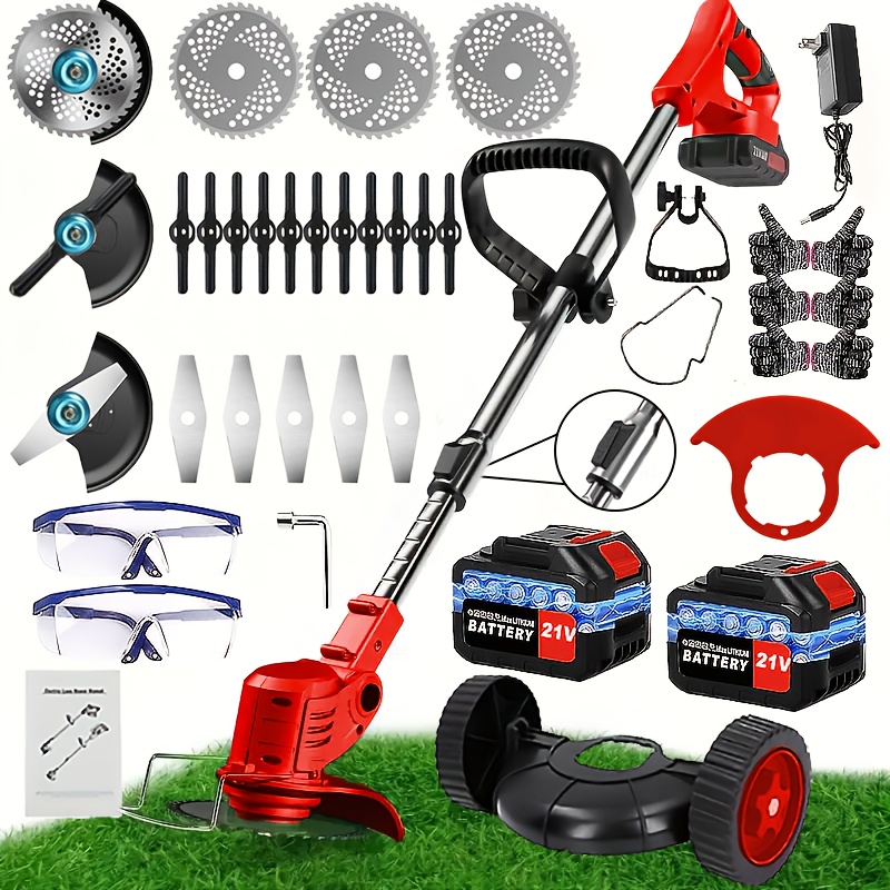 Portable Home Electric Lawn Mower, Yard Weeder/ Lawn Mower with 3 Models of Blades And Two High Capacity Lithium-Ion Batteries, Strong Power, Lots of Gifts, Suitable for Lawn Yard Garden, Gifts for Father Husband, Father'S Day Gift
