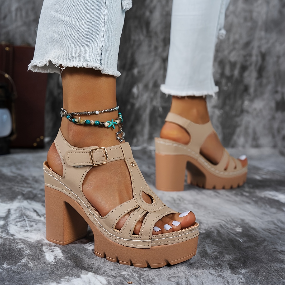 TEMU Wdhkun New Ethnic Style Roman Chariot Sandals, Summer High Heels With, Casual European And Chunky Heel Women's High Heels, Women Shoes Elegant