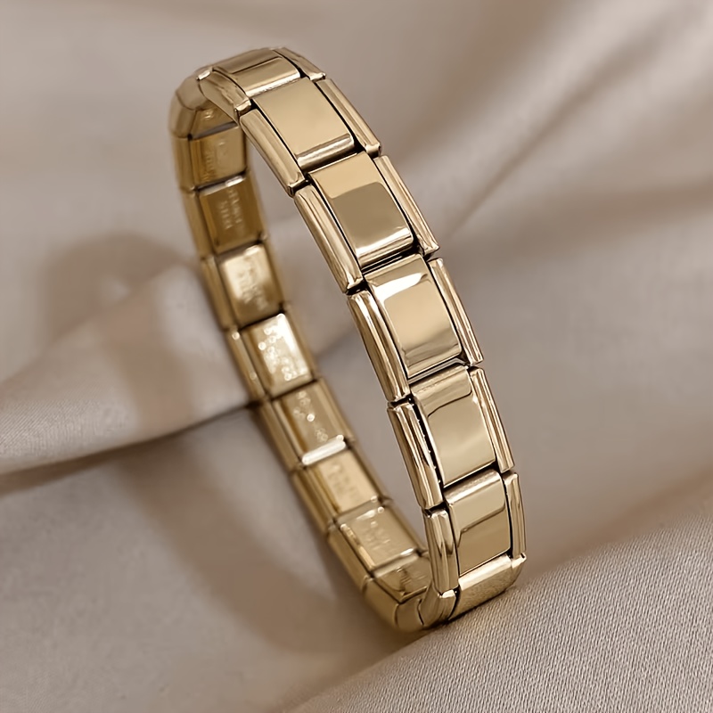 TEMU Chunky Stainless Steel Bangle Bangle Bangle Bracelet Wide Elastic Watch Band Chain Bangle Bangle Bangle Bracelet For Women Men Square Cuff