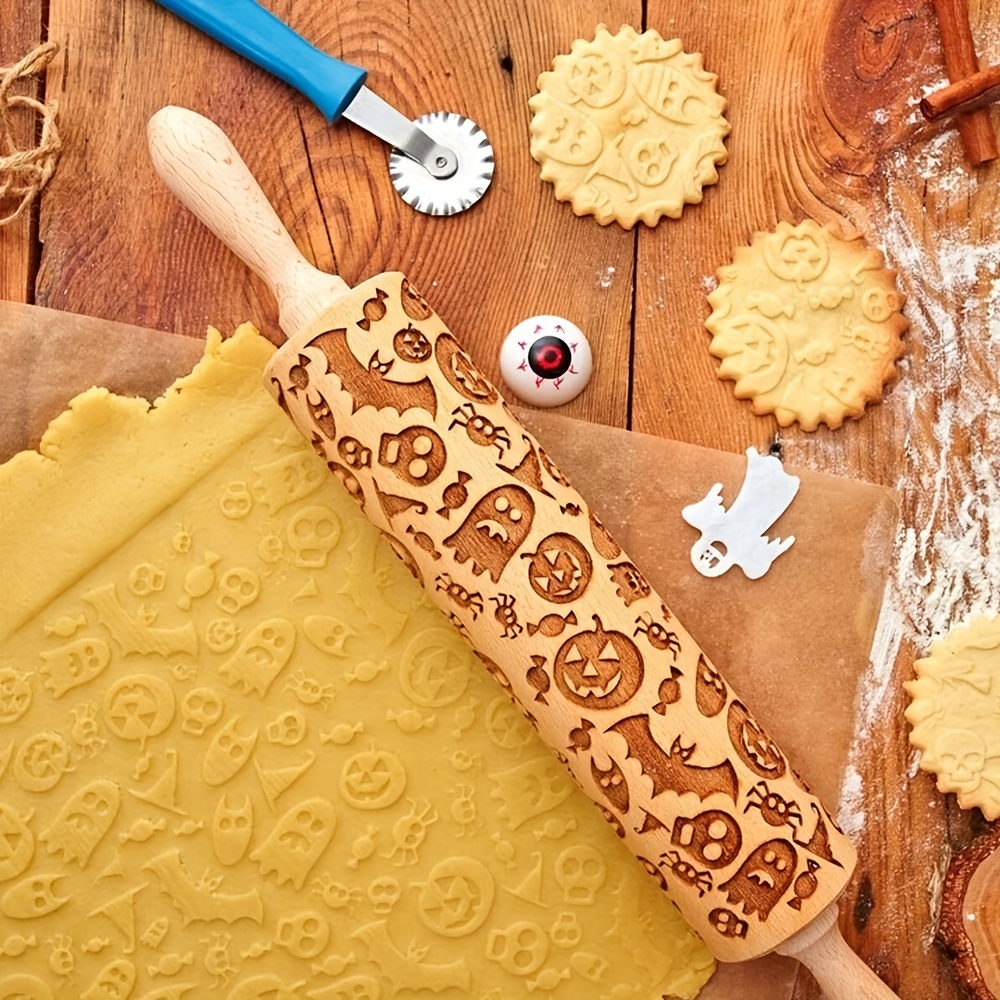 

Festive Halloween Themed Wooden Rolling Pin - Perfect For Baking , Pies, Cakes, And More!