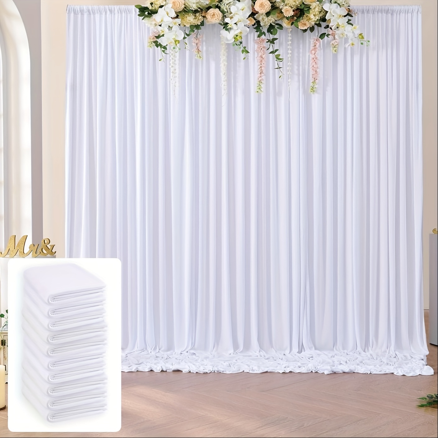 

50ft×10ft Wrinkle Backdrop Curtain For Wedding Party, 10 Panels 5×10ft Thick Silky Polyester Photo Backdrop Drapes Curtains For Parties Birthday Baby Shower Photography Home Décor