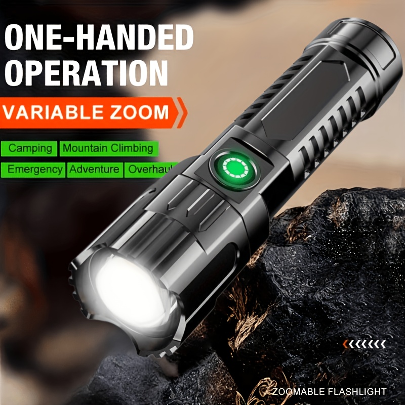 item picture a rechargeable usb flashlight portable flashlight with three   zoom function camping flashlight suitable for outdoor hiking cycling mountain climbing fishing and home emergency use