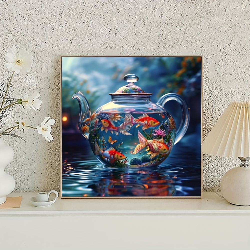 

1pc 40x40cm/15.7x15.7in Without Frame Diy Large Size 5d Diamond Art Painting Goldfish In The Teapot, Full Rhinestone Painting, Diamond Art Embroidery Kits, Handmade Home Room Office Wall Decor