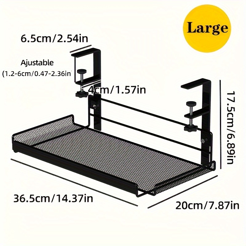 TEMU 1pc Black Under-desk Tray - No-drill, Paint-finished Iron Organizer For Desks