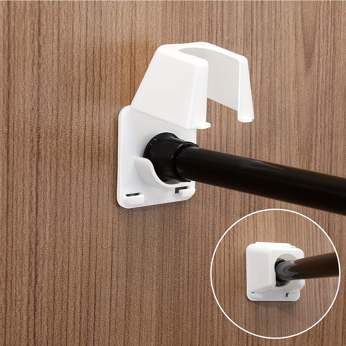 

2/4pcs Capped Rod Support, Punch-free Rod Clamp, Door Curtain Rod Support, Shower Curtain Rod , Telescopic Rod, Simple Curtain Rod Hanging Hook, Horizontal Rod Support