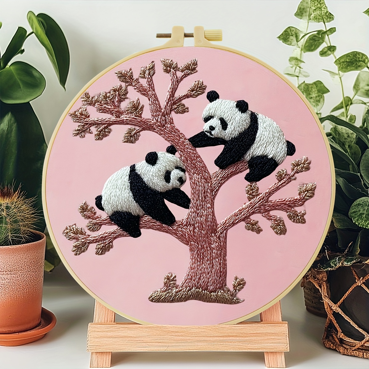 DIY Embroidery Kit with Two Giant Pandas Design