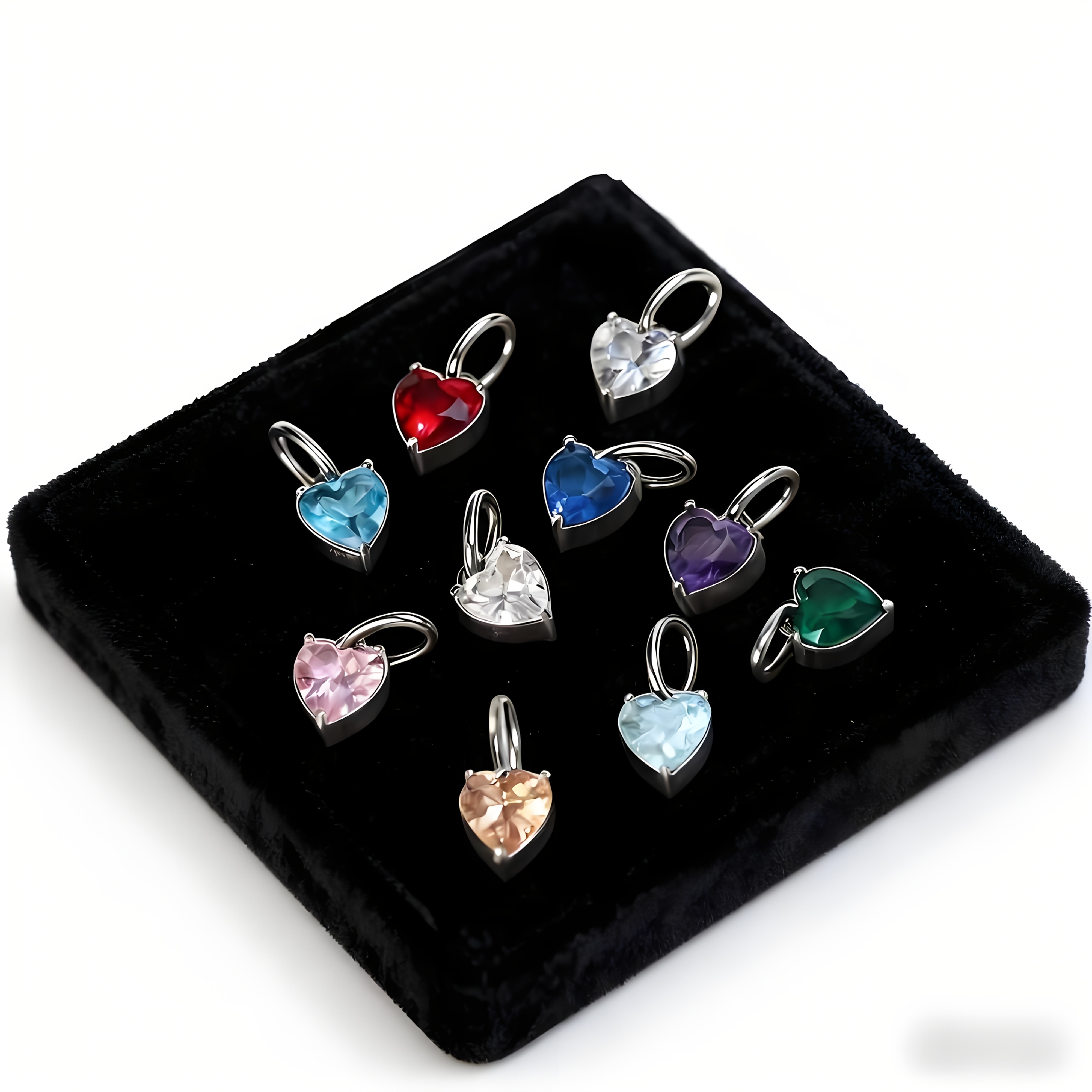 12pcs Elegant Stainless Steel Heart Synthetic Zirconia Pendants for DIY