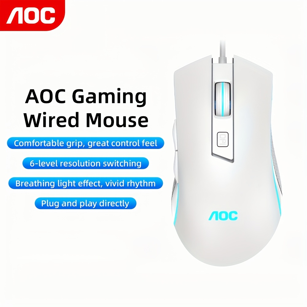 Aoc Wired Gaming Mouse With High-resolution 6400 Dpi For Pixel-perfect Accuracy, 6 Programmable Buttons, Rgb Lighting, And An Anti-slip Grip For A Competitive Edge