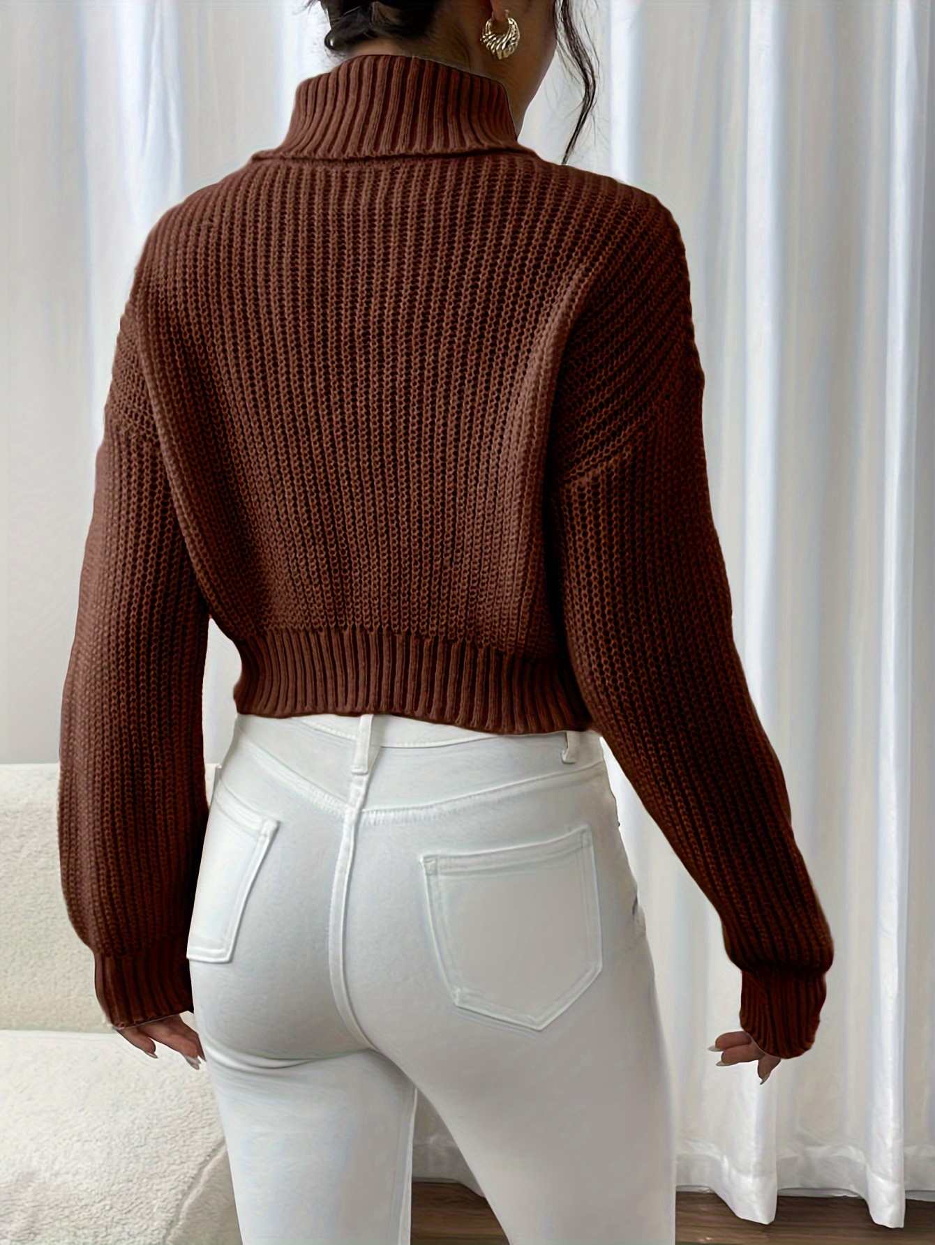 pull décontracté à col papillon pour femmes - pull rose à manches longues avec élasticité moyenne, haut confortable pour lautomne et lhiver, chandails de mode saisonnière, broderie délicate, couture de qualité, style féminin Détails du produit 9