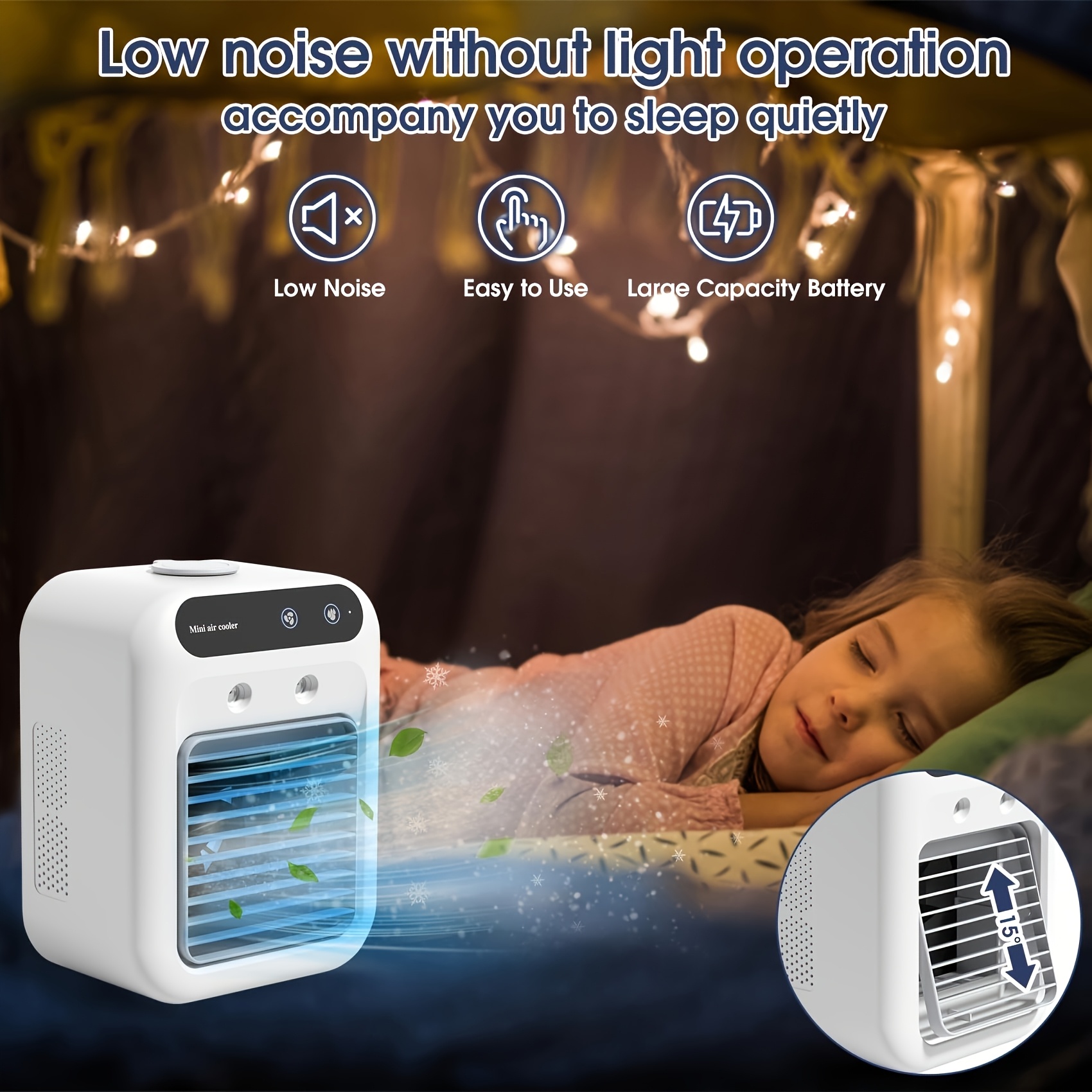 Portable RV Air Conditioner et Cooler - Mini ventilateur de climatisation rechargeable par USB - Dispositif de refroidissement de bureau portable - Mini refroidissement portable rechargeable par USB sans fil - Faible tension, fonctionnement silencieux, adapté pour dortoir, maison, bureau et voyage
