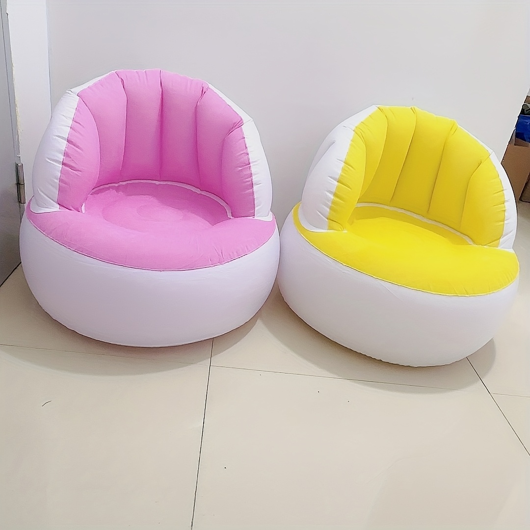 inflatable lazy sofa - portable folding chair with dual colors (yellow & pink), indoor/outdoor use, durable plastic frame, no assembly needed for camping, balcony, bedroom - lightweight & easy to clean, inflatable furniture, indoor outdoor seating, modern seating option,   material details 0