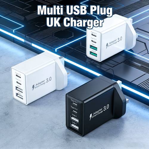 usb c plug charge multi usb plug uk charger plug 4 port dual port usbc power adapter wall charger head type c charging plug mobile phone mains for iphone 16 15 14 13 12 11 pro for ipad for galaxy
