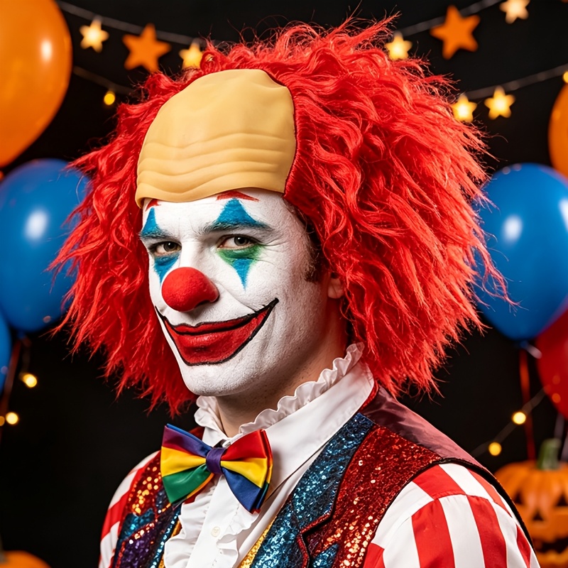 TEMU Perruque AOIFE pour Homme, Résistante à la Chaleur, Rouge, Moelleuse et Bouclée, Adaptée au Cosplay de Clown, Cheveux Synthétiques d' Naturelle