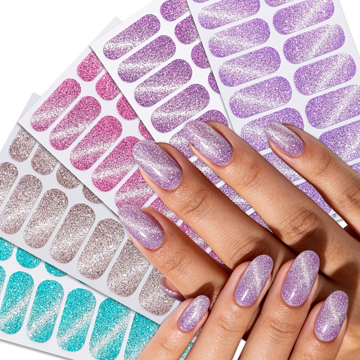 80pcs Gradient Cat-eye Glitter Nail Wraps, Spring Summer Exquisite Luxurious Nail Stickers, Easy To Apply, Perfect For Diy At Home