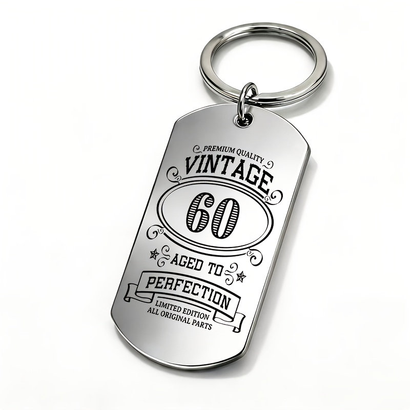 TEMU 1pc 60th Birthday Metal Engraved Keychain, Nostalgic Classic Keyring, Birthday Pendant, Gift For 60-year-old